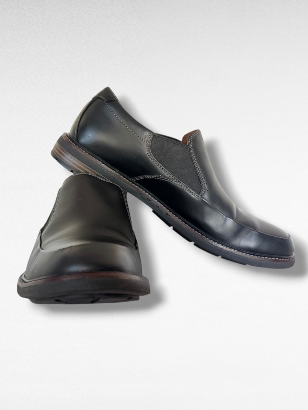 Clarks Unstructured Slip On Shoes Mens 10.5 Black Leather Comfort Dress